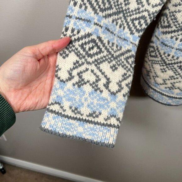 L.L. Bean Nordic Sweater Womens Size Medium Lambs Wool Fair Isle Icelandic Blue - Picture 6 of 10